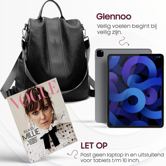 Glennoo Anti-theft Backpack Ladies - Sac à dos pour dames - Cuir PU - Noir