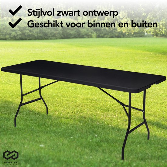 Infinity Goods Table pliante - Table pliante - 180 x 70 x 74 cm - Table de camping - Table de jardin - Portable - Noir