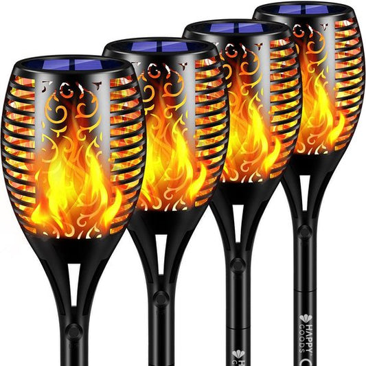 Happy Goods Solar Garden Lighting on Solar Energy - 4 Garden Torches - 57 cm - Waterproof - Outdoor Lighting with Sensor - Garden Lanterns