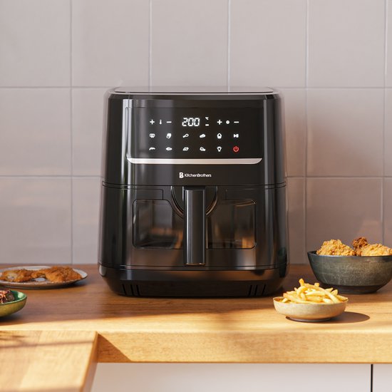 Airfryer XXL - KitchenBrothers - Friteuse - 7.5L - 1800W - Double chauffage - 50ºC à 200ºC - 10 programmes de cuisson - Noir
