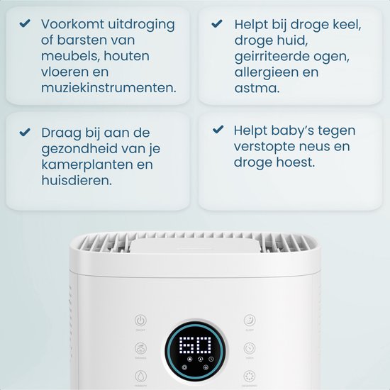 Humidificateur Auronic - 4 litres - 40m2 - Convient au salon, au bureau, à la chambre à coucher, à la chambre de bébé et plus encore - Avec aromathérapie - Sans BPA - Blanc