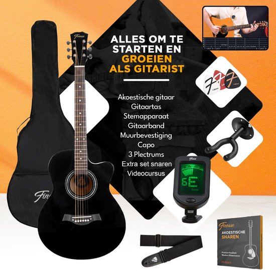 Finesse Acoustic Guitar - with Video Course - 4/4 40" - Western Guitar - Guitare enfant et adulte - Noir