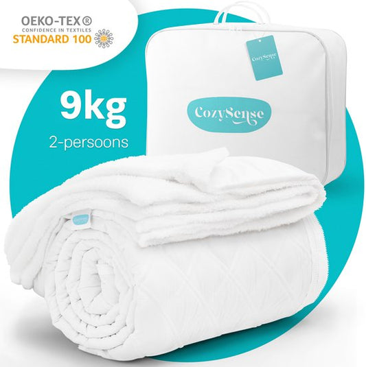 Couverture lestée CozySense® 9 kg - 2 personnes - Couverture lestée - Couverture lestée avec répartition de la pression GLASS-Flow® - Avec housse lavable - 200x200 cm - Blanc