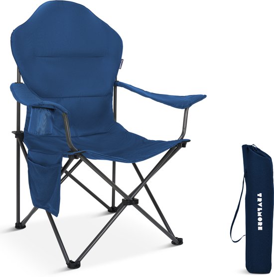 TRVLMORE Chaise de camping XXL - pliable - capacité de charge 160KG - sac de transport inclus - chaise pliante - chaise de pêche - chaise de camping - chaise pliante - bleu