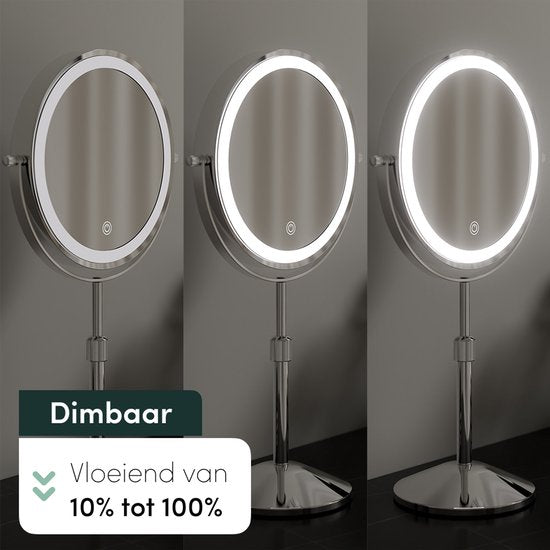 Nolt Miroir de maquillage avec éclairage LED - Miroir grossissant 1X/10X - Miroir de rasage - Lampe de chevet - 3 modes d'éclairage - Rechargeable - Argent