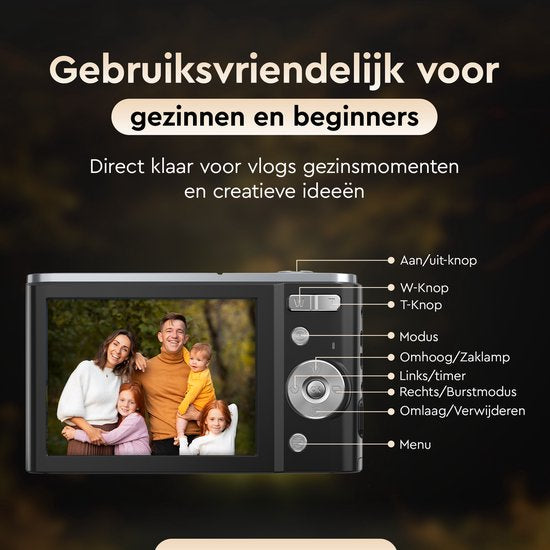 K&L Digital Camera 4K - 64MP - Caméra - Caméra compacte - Caméra Vlog - Pour les enfants - Comprend 64GB - NL Software