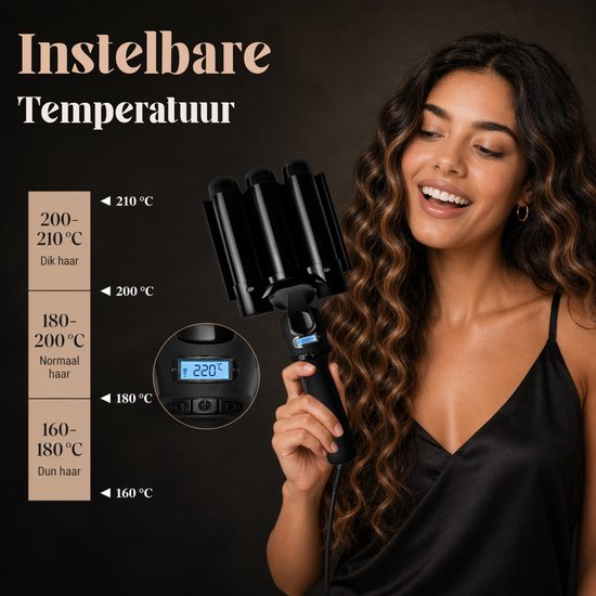 Vaive Gaufrier 32 mm - Ondes de plage - Fer à boucler - Fer à boucler - Waver - Revêtement céramique