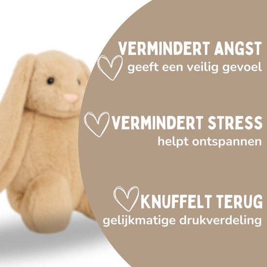 Peluche lestée 2Kg - Peluche lestée - Coco Rabbit - Peluche lestée - Jouet sensoriel - Pour enfants et adultes - Marron - Avec sac de rangement en toile