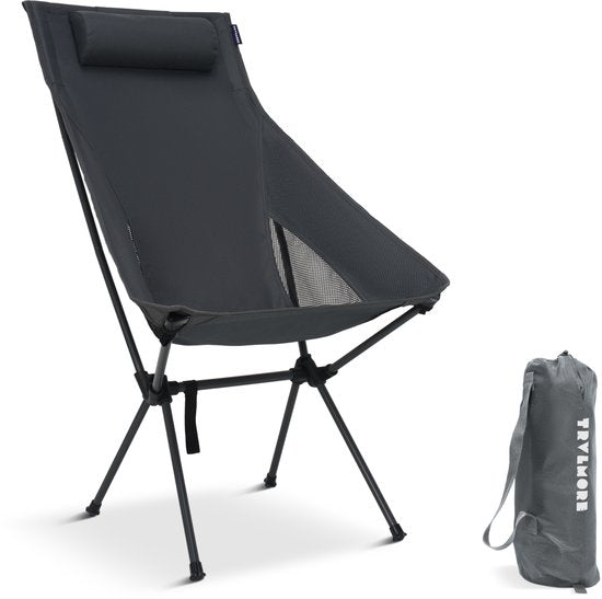TRVLMORE Chaise de camping - pliable - capacité de charge de 120KG - sac de transport inclus - chaise pliante - chaise de pêche - chaise de camping - chaise pliante - gris