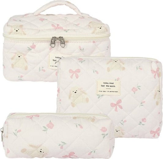 Skycases Travel Essentials - Trousse de maquillage 3 pièces - Coton écologique - Organisateurs floraux matelassés - Spacieuse, durable et idéale pour les voyages