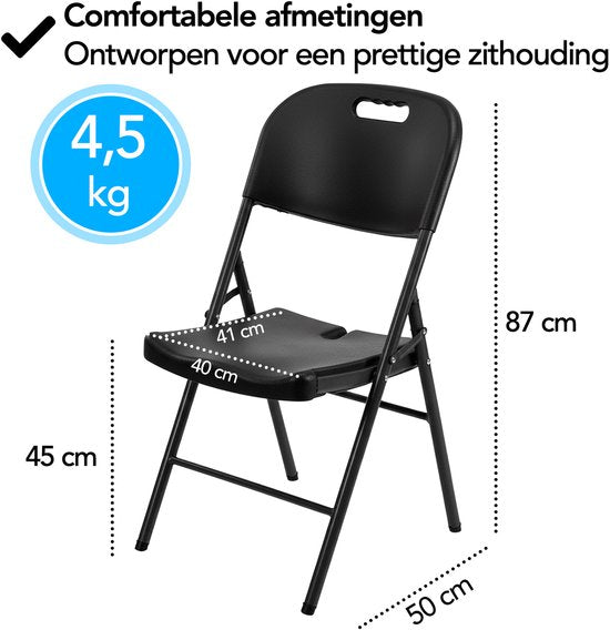 Chaises pliantes Brixy - Lot de 4 - Chaises pliantes - Robustes - Résistantes aux intempéries - Chaises pliantes - 47 x 54 x 87 CM - Noir