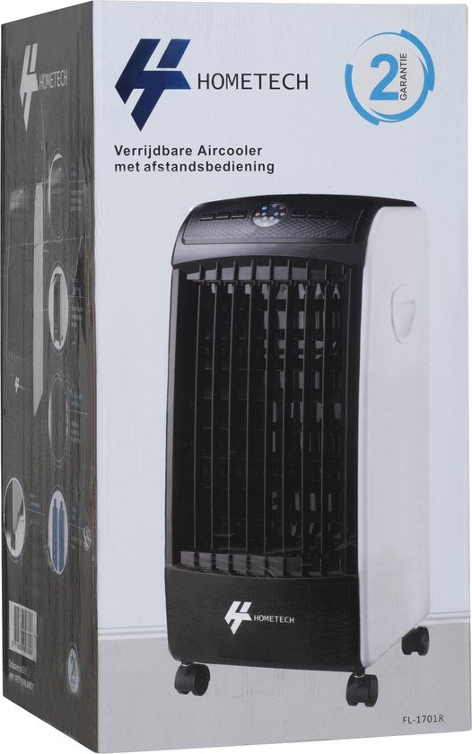 HomeTech FL-1701R Refroidisseur d'air mobile à 3 vitesses - Refroidisseur d'air mobile avec télécommande - 3 modes de fonctionnement et minuterie - Noir/Blanc