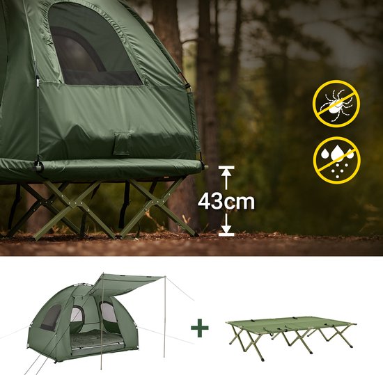 SoBuy OGS61-L-GR | Lit de camp pliable | 3 en 1 avec toit anti-UV + matelas gonflable + sac de transport | charge maximale 300 kg | 2 personnes