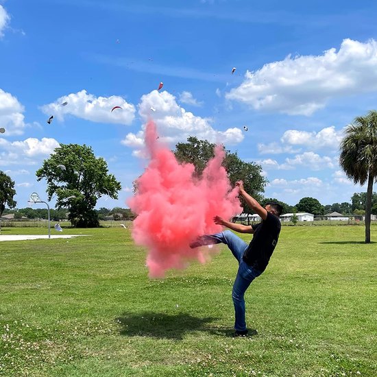 Partizzle Football de révélation du sexe - Avec poudre rose et bleue - Décorations pour la fête de bébé - Fête de garçon ou de fille - Bombe fumigène et pistolet fumigène alternatifs - Plastique