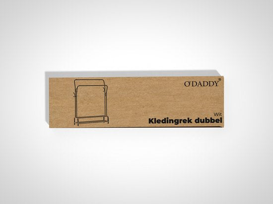 O'DADDY® Porte-vêtements en métal avec double porte-chaussures - porte-vêtements blanc - porte-vêtements - porte-vêtements double - tringle à vêtements - porte-armoire - Porte-vêtements double - 110 x 33 x (137-157) cm - jusqu'à 25 kg par tube