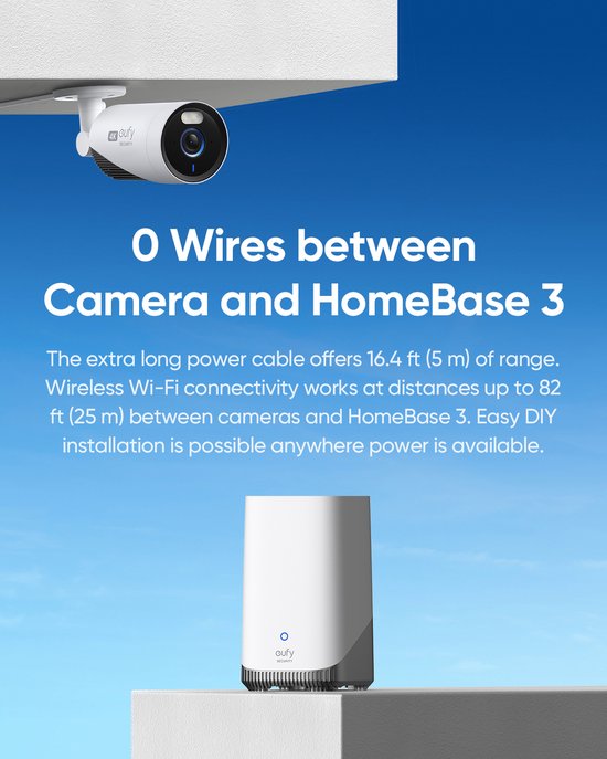 eufy Security E330 Outdoor Cameras, 4 Pack with HomeBase 3 - Ensemble de caméras extérieures - résolution 4K Ultra HD, enregistrement 24/7, couverture wifi de 464 m², reconnaissance faciale AI, caméras de sécurité extérieures filaires