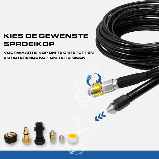 Techweise - Tuyau d'égout pour Kärcher - 15M - Avec tête rotative et avancée