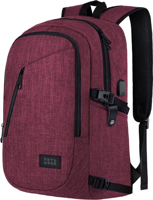 TRVLMORE Sac à dos avec durée de vie - Sac à dos avec compartiment pour ordinateur portable de 15,6 pouces - Cartable - Résistant aux éclaboussures - Hommes et femmes - Garçons et filles - 25L - Bourgogne