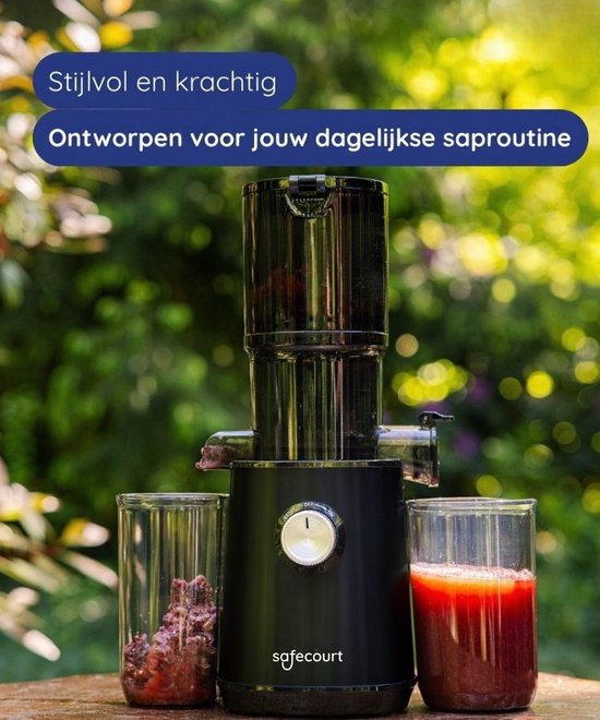 Safecourt Kitchen Juice Extractor - Extracteur de jus lent pour fruits et légumes - Ouverture de remplissage XXL - Moteur puissant - Noir