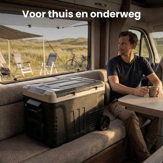 Auronic Electric Cool Box - Compresseur - 2 Zones - 33L - 12/24V et 240V - Réfrigération et congélation - Réfrigérateur de camping - Frigobox Auto - Avec roues et poignée - Noir