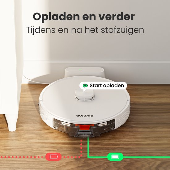 Auronic Robot Aspirateur - Avec fonction balayage - WiFi et App - Station de charge - Animaux domestiques - Robot balayeur - Navigation laser - Blanc
