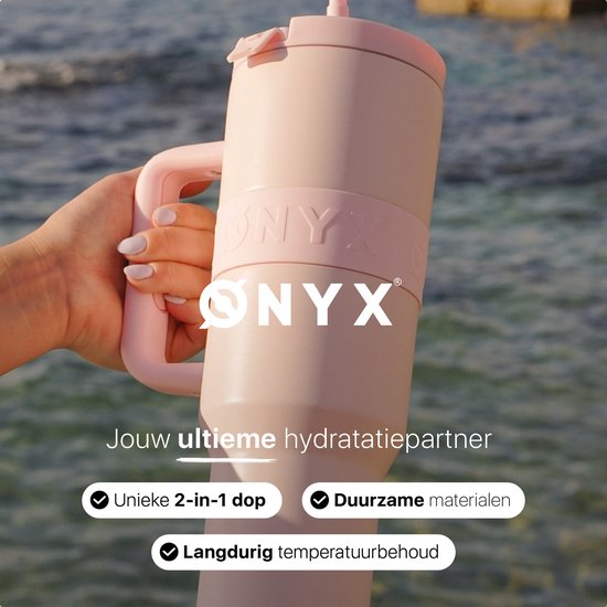 ONYX Bouteille à boire avec paille 1 litre - Bouteille d'eau pour enfants et adultes - Mug Thermos Mug de voyage en acier inoxydable - Buvette de motivation - Tasse à boire pour l'école - Rose bonbon