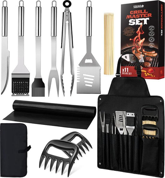Squago BBQ accessories XXL Set with Apron - Tools - Tool set Pliers Brush Mat
