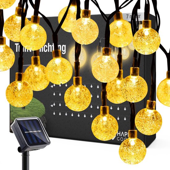 Happy Goods Solar Garden Lights - 50 LED Outdoor Light String - 5 m Illuminated + 2 m Cord - Outdoor Lighting Light Garland - Lighting Chains