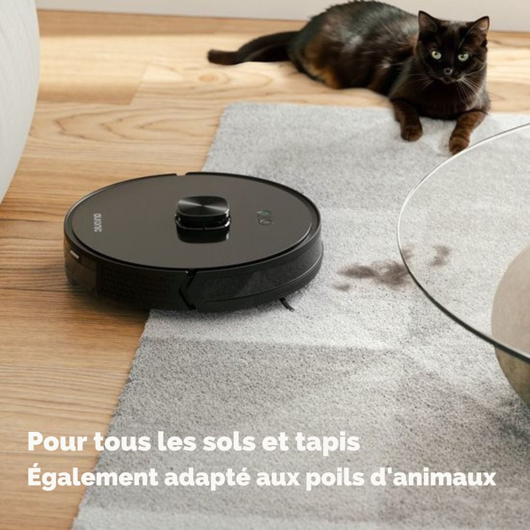 Robot Aspirateur Auronic - Avec fonction balayage - WiFi et App - Station de charge - Animaux domestiques - Navigation laser - Noir
