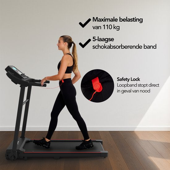 Tapis de course Brixy - pliable - jusqu'à 14 km/h - 12 programmes - avec support pour tablette et bouteille - écran couleur LCD - noir