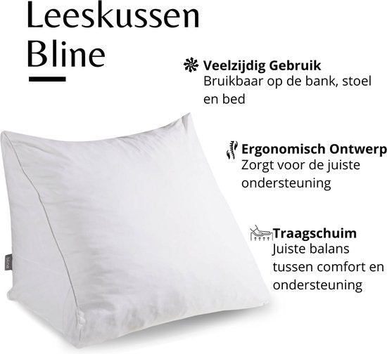 Bline Coussin de lecture blanc - Siège de lecture avec mousse à mémoire de forme - Coussin de lecture pour lit et canapé - Coussin dorsal avec poche latérale - Support dorsal ergonomique - Coussin de lecture - Blanc