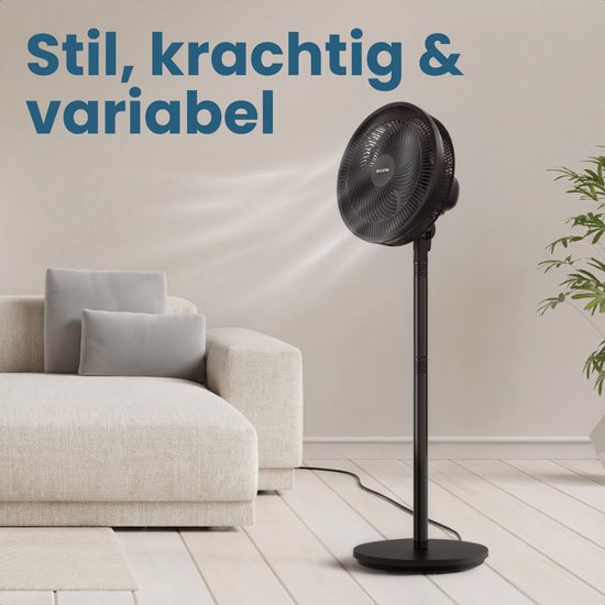 Ventilateur tripode Auronic - Ventilateur sur pied - réglable en hauteur - rotatif - silencieux - 3 vitesses - ventilateur silencieux - noir