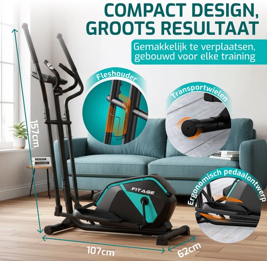 FITAGE Crosstrainer Low Noise - Crosstrainers avec Bluetooth Kinomap & Zwift - Fitness Trainer avec 24 programmes d'entraînement - Moniteur de fréquence cardiaque précis