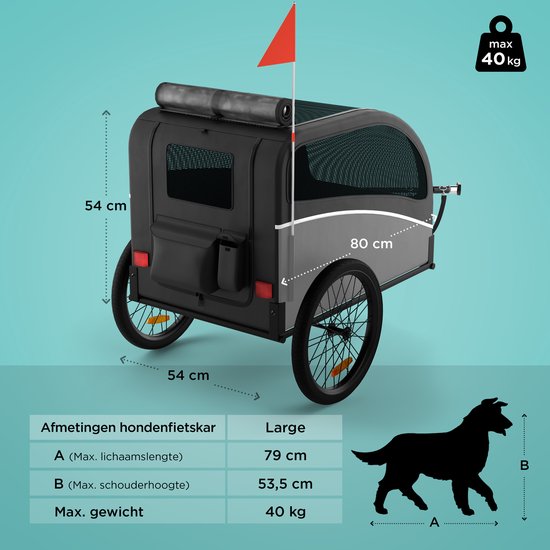 Trevopet® remorque vélo pour chien - remorque vélo pliable pour chien - remorque pour chien - convient aux vélos électriques - jusqu'à 40 kg - pour chiens de taille moyenne et grande - noir