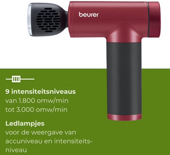 Beurer MG 195 HOT & COLD Limited Edition 25 Pistolet de massage - Chauffe et refroidit les muscles - 7 accessoires inclus - 9 niveaux d'intensité - Batterie puissante - Utilisation sans fil - 3 ans de garantie - Bordeaux/noir