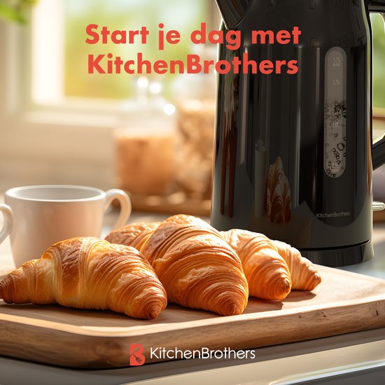 KitchenBrothers Bouilloire - Électrique - 1,7 litre - Avec filtre à calcaire - Double paroi - Cool-touch - Noir