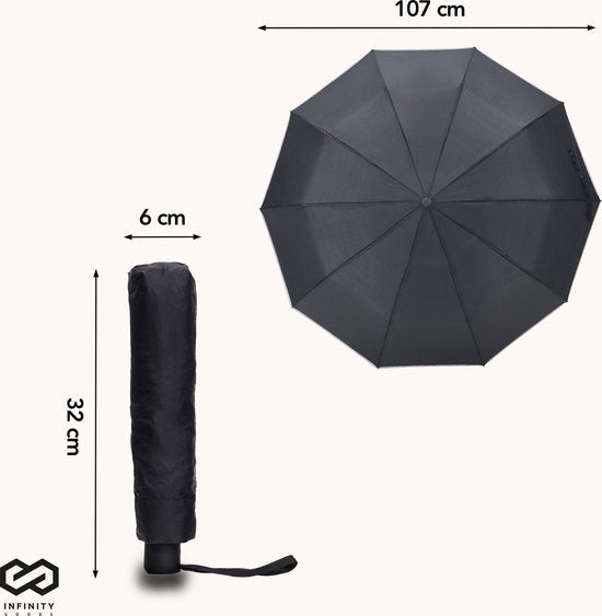 Infinity Goods Stormparaplu - Paraplu - 140 km/u - Reflecterend - Ø 107 cm - Automatisch Uitklapbaar - Beschermhoes - Zwart