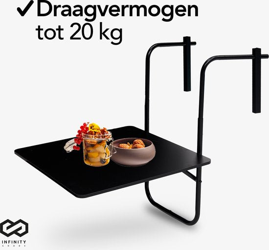 Infinity Goods Table de balcon - pliante - 60 x 60 CM - réglable - suspendue - noire