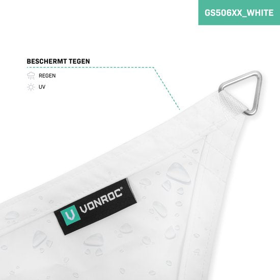 VONROC Premium Toile d'ombrage - Carré - 360x360 cm - Hydrofuge - Blanc - Sac de rangement et cordon de fixation inclus