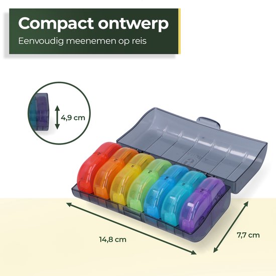 Pilulier Gandria 7 jours - Pilulier amovible - Boîte à pharmacie avec 14 compartiments - Boîte à pharmacie avec fermeture solide - 2 compartiments par jour - 7 couleurs