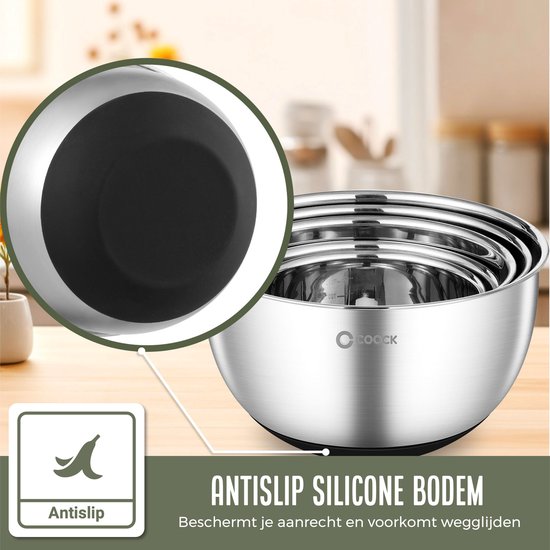 COOCK inox - Set de bols à mélanger avec couvercle - Bols à frire avec couvercle - Bol de stockage avec râpe - Bol pour salades et mélanges - Set de 22 pièces de 1,5 à 5 litres - Cuillères à mesurer incluses