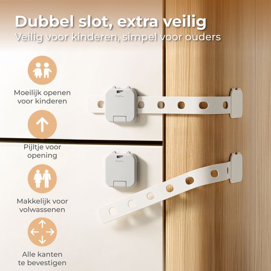 Nuvance Child Lock Cupboards - 6 Pieces - Protection des armoires - Protection des armoires pour les enfants - Babyproof - White