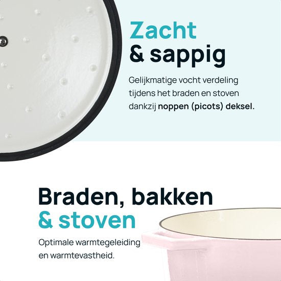 MOA Casserole en fonte - 7,2L - Pour toutes les sources de chaleur y compris l'induction - Avec couvercle - Ø 30cm - Revêtement antiadhésif - Lilas