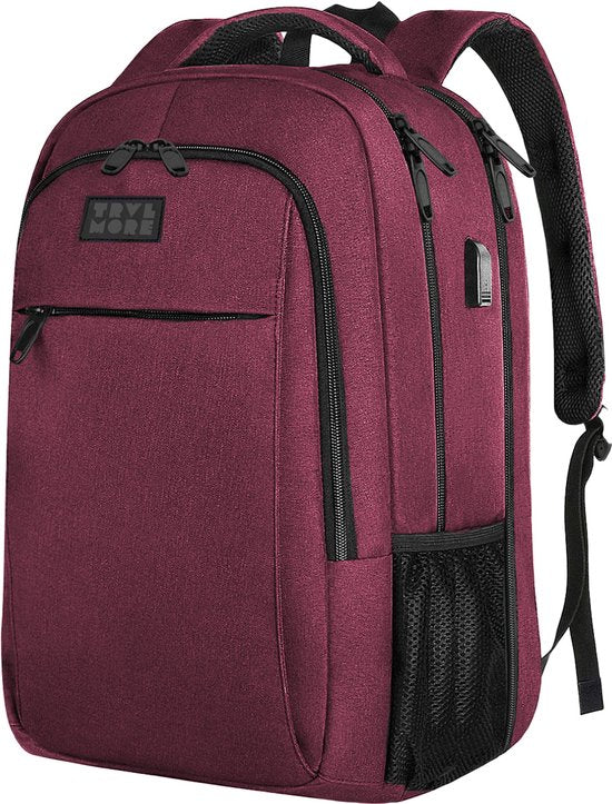 TRVLMORE Sac à dos à vie - Sac à dos avec compartiment pour ordinateur portable de 15,6 pouces - Cartable - Résistant aux éclaboussures - Hommes et femmes - Garçons et filles - 28L - Bourgogne