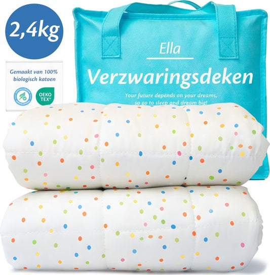 Couverture pondérée Ella Enfant 2.4kg - Couverture pondérée en coton OEKO-TEX 90 x 120cm - Couverture pondérée à pois