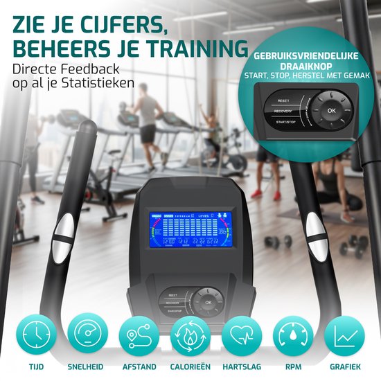 FITAGE Crosstrainer Low Noise - Crosstrainers avec Bluetooth Kinomap & Zwift - Fitness Trainer avec 24 programmes d'entraînement - Moniteur de fréquence cardiaque précis