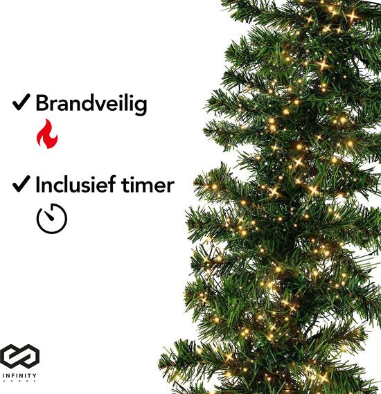 Infinity Goods Guirlande avec lumières - minuterie - décoration de Noël - 270CM - guirlande de Noël - décoration de Noël - 35 LED - vertes