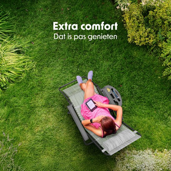 LifeGoods Fauteuil de jardin pliable - Chaise longue de jardin - 30°-90° réglable - Métal - Gris clair
