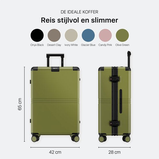 ONYX Hybrid Pro Check-in Suitcase Medium 70 Litres - Polycarbonate recyclé et design sans fermeture éclair - Valise de voyage avec serrure TSA et roues pivotantes - Trolley léger avec compartiment pour ordinateur portable - Vert olive