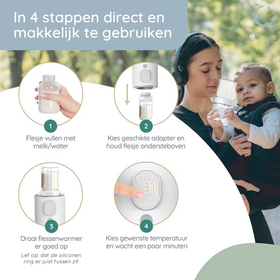 Chauffe-biberon portable Numsy - Sans fil - 6 adaptateurs inclus - 4 niveaux de température